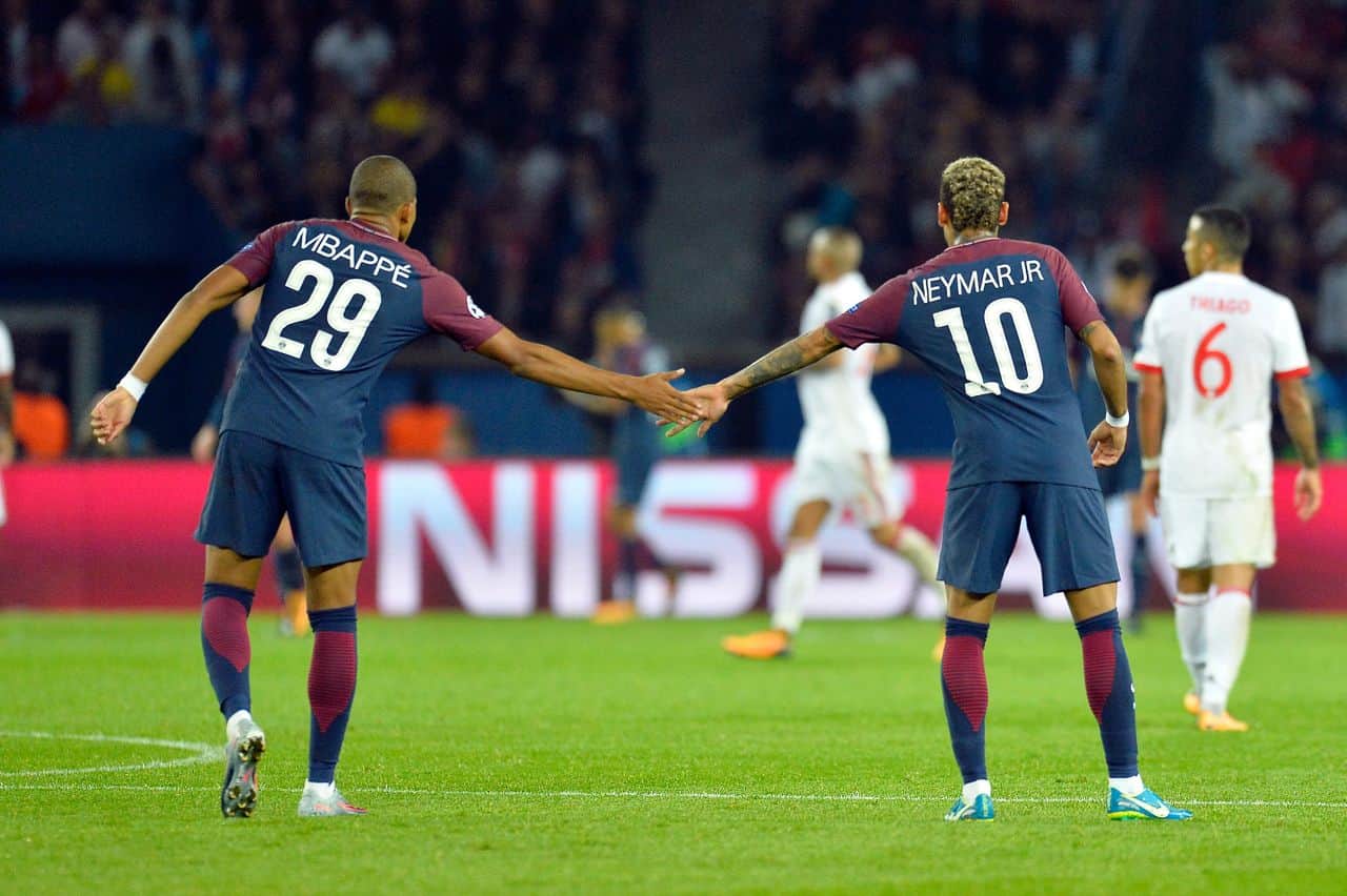 Mbappé and Neymar during a soccer game